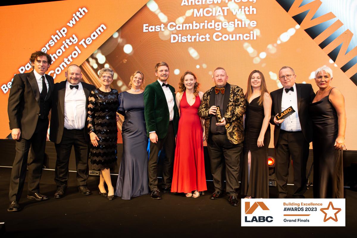 The Council's Building Control team and Andrew Fleet Architects collect their Best Partnership award