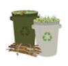 green recycling icon with garden twigs and leaves