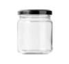 clean and empty clear glass jar with black lid