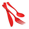 red plastic knife, fork and spoon set