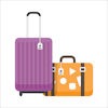 two small suitcases, one pink and one orange